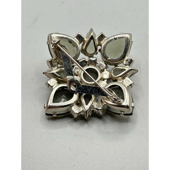 Vintage Grey Black Diamond Shape Rhinestones Pin Brooch Silver Tone Layered Pin - Picture 5 of 9